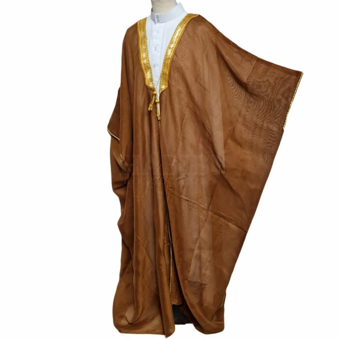 Kharbat Bsht 003 New Men's Bisht Cloak Arab Dress Thobe Islam Robe Eid Kaftan Jacket Wedding Brwn003 (1)