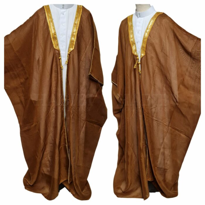 Kharbat Bsht 003 New Men's Bisht Cloak Arab Dress Thobe Islam Robe Eid Kaftan Jacket Wedding Brwn003 (2)