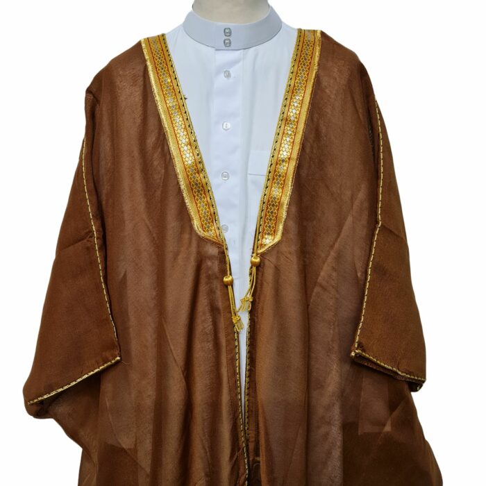 Kharbat Bsht 003 New Men's Bisht Cloak Arab Dress Thobe Islam Robe Eid Kaftan Jacket Wedding Brwn003 (3)