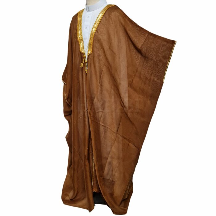 Kharbat Bsht 003 New Men's Bisht Cloak Arab Dress Thobe Islam Robe Eid Kaftan Jacket Wedding Brwn003 (7)