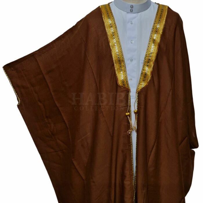 Kharbat Bsht 004 New Men's Bisht Cloak Arab Dress Thobe Islam Robe Eid Kaftan Jacket Wedding Brwn010 (3)