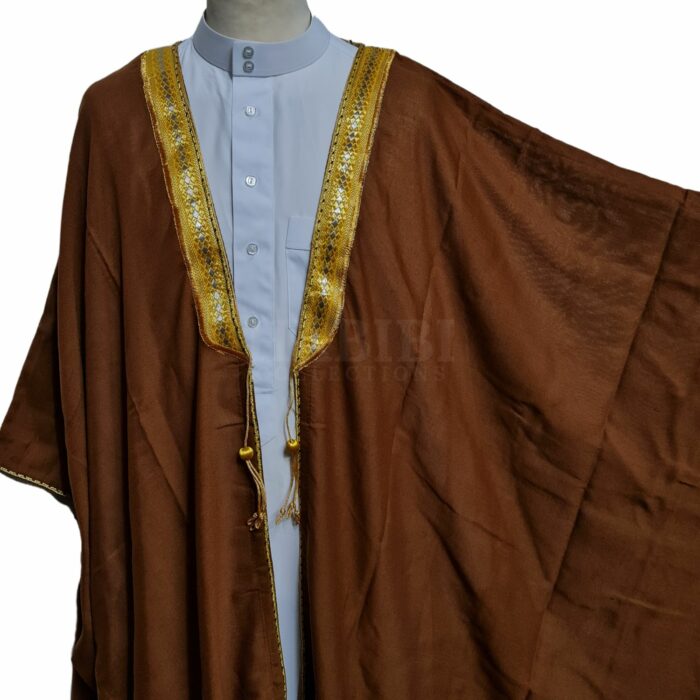 Kharbat Bsht 004 New Men's Bisht Cloak Arab Dress Thobe Islam Robe Eid Kaftan Jacket Wedding Brwn010 (4)