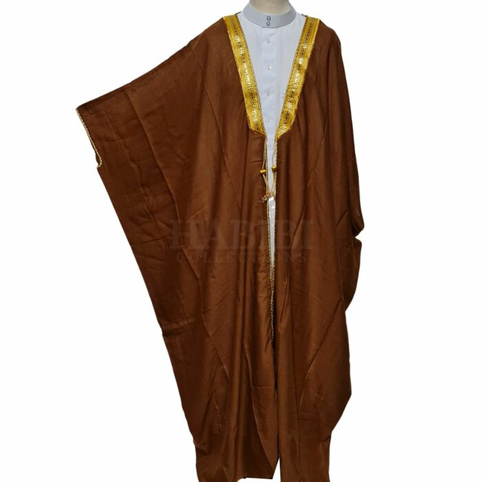 Kharbat Bsht 004 New Men's Bisht Cloak Arab Dress Thobe Islam Robe Eid Kaftan Jacket Wedding Brwn010 (5)