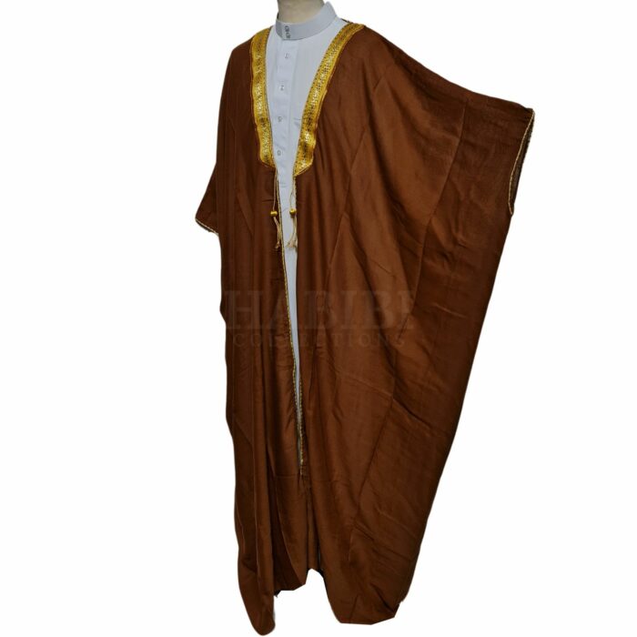 Kharbat Bsht 004 New Men's Bisht Cloak Arab Dress Thobe Islam Robe Eid Kaftan Jacket Wedding Brwn010 (6)