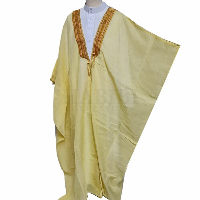 Kharbat Bsht 006 New Men's Bisht Cloak Arab Dress Thobe Islam Robe Eid Kaftan Jacket Wedding Yellow004 (5)