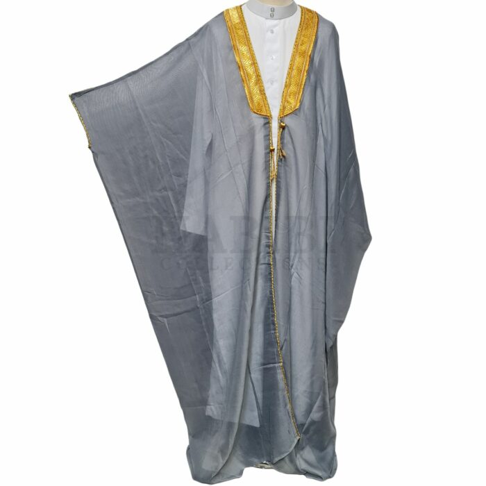 Kharbat Bsht 008 New Men's Bisht Cloak Arab Dress Thobe Islam Robe Eid Kaftan Jacket Wedding Grey006 (5)