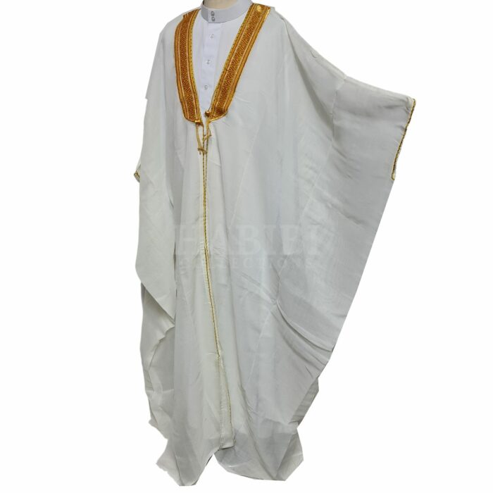 Kharbat Bsht 009 New Men's Bisht Cloak Arab Dress Thobe Islam Robe Eid Kaftan Jacket Wedding Off White008 (5)