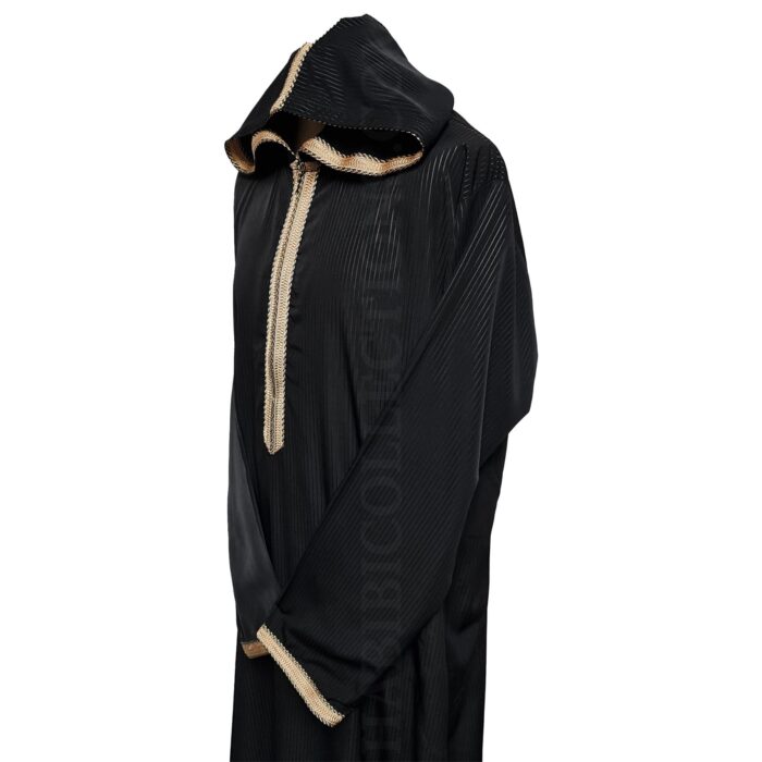 Khlcstmmdehd 001 Moroccan Black Striped Zip Front Long Sleeve Hooded Thobe Jubba Djellaba2khlcstmmdehd 001 Moroccan Black Striped Zip Front Long Sleeve Hooded Thobe Jubba Djellaba518 165858