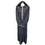 Khlcstmmdehd 003 Moroccan Grey Striped Long Sleeve Hooded Thobe Jubba Djellaba 160422