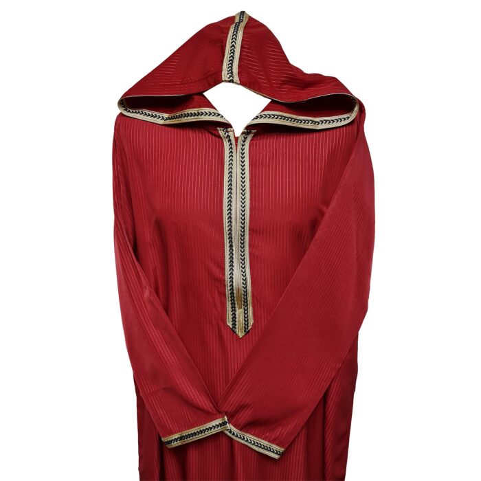 Khlcstmmdehd 005 Moroccan Red Striped Long Sleeve Hooded Thobe Jubba Djellaba 161732