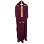 Khlcstmmdehd 007 Moroccan Burgundy Striped Long Sleeve Hooded Thobe Jubba Djellaba 163147