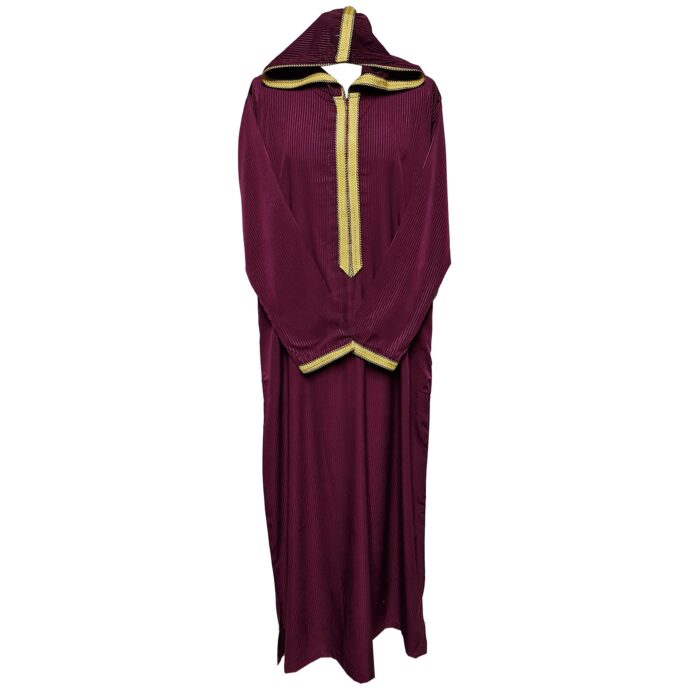 Khlcstmmdehd 007 Moroccan Burgundy Striped Long Sleeve Hooded Thobe Jubba Djellaba 163147