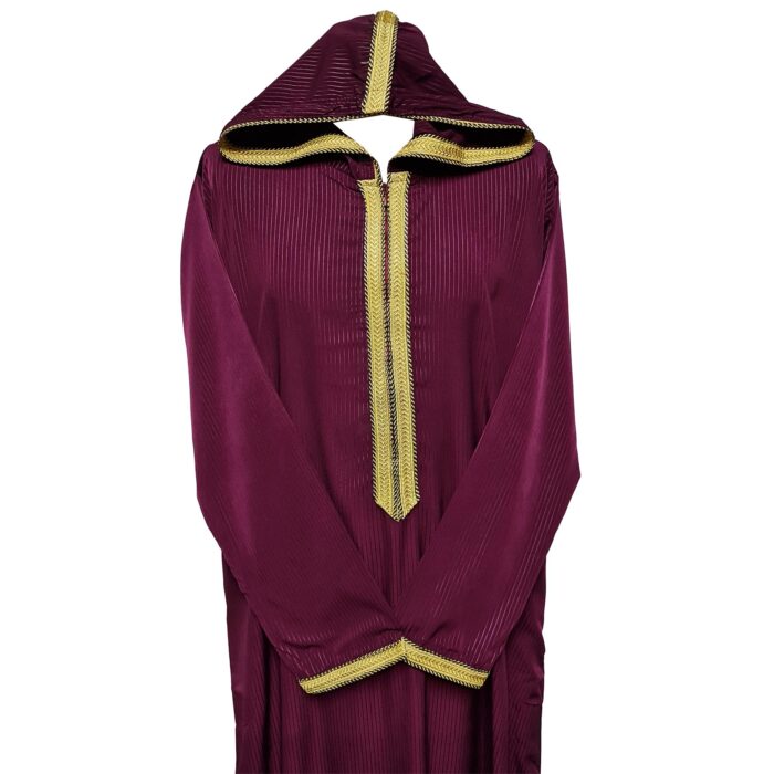 Khlcstmmdehd 007 Moroccan Burgundy Striped Long Sleeve Hooded Thobe Jubba Djellaba 163151