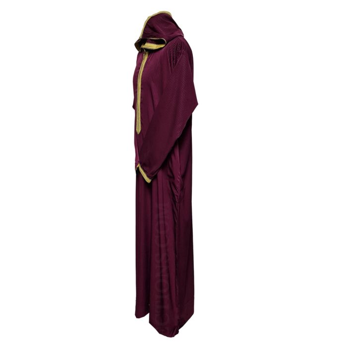 Khlcstmmdehd 007 Moroccan Burgundy Striped Long Sleeve Hooded Thobe Jubba Djellaba 163202