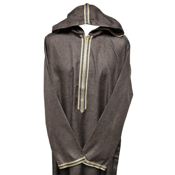 Khlplnhd 003 Moroccan Brown Zip Front Long Sleeve Hooded Thobe Jubba Djellaba 003 (2)