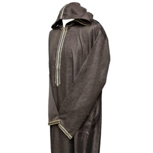 Khlplnhd 003 Moroccan Brown Zip Front Long Sleeve Hooded Thobe Jubba Djellaba 003 (3)