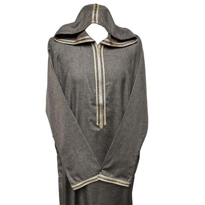Khlplnhd 004 Moroccan Beige Grey Zip Front Long Sleeve Hooded Thobe Jubba Djellaba 185949