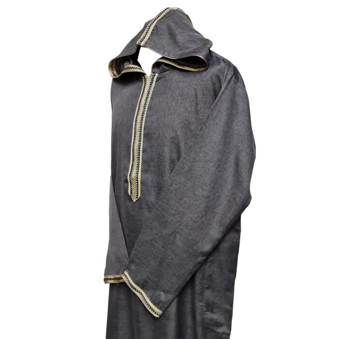 Khlplnhd 005 Moroccan Grey Zip Front Long Sleeve Hooded Thobe Jubba Djellaba 005 (3)