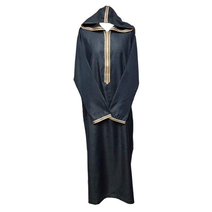 Khlplnhd 008 Moroccan Dark Grey Zip Front Long Sleeve Hooded Thobe Jubba Djellaba 008 (1)