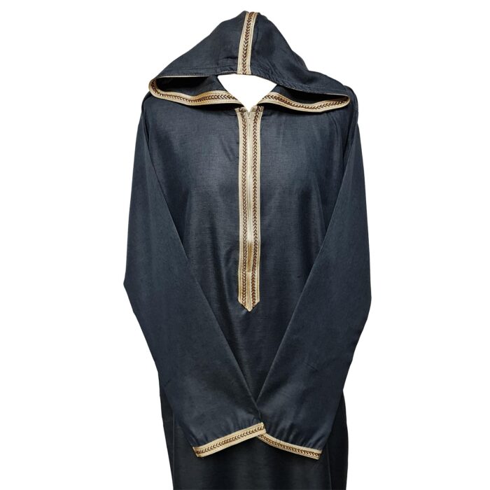 Khlplnhd 008 Moroccan Dark Grey Zip Front Long Sleeve Hooded Thobe Jubba Djellaba 008 (2)