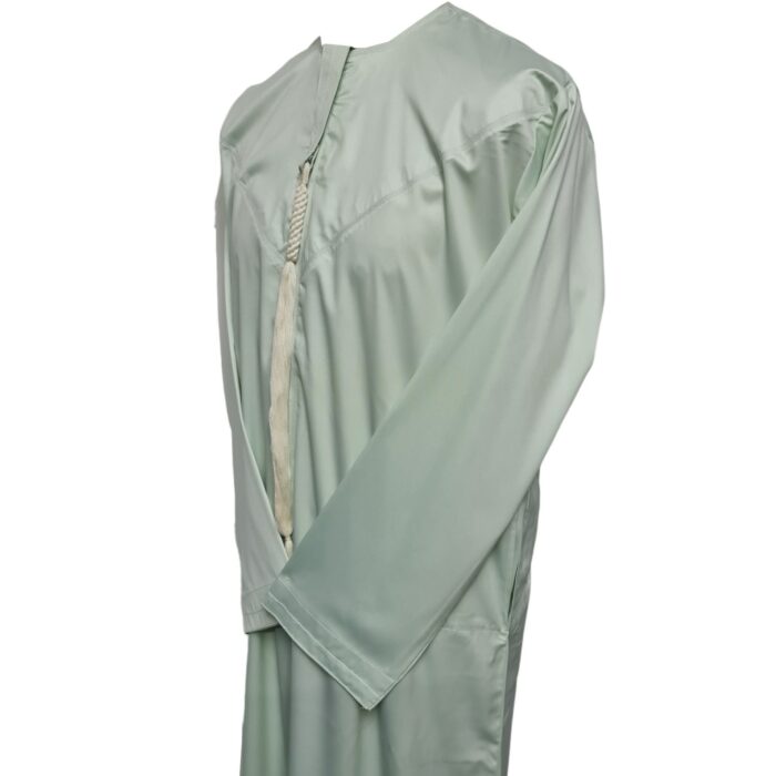 Khlshnyemrt 006 High Quality Shiny Emirate Men's Mint Green Long Sleeve Thobe Jubba Dishdasha (3)