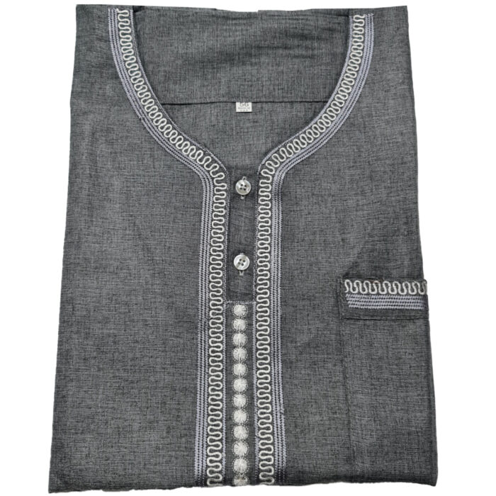 Khlslvconf Bb13 Men Moroccan Grey Short Sleeves Thobe Jubba Kandora Dishasha