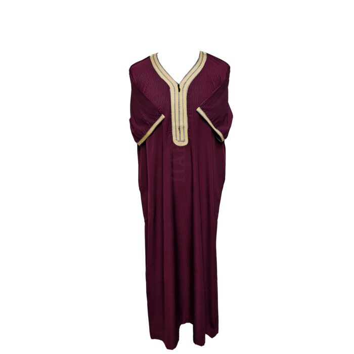 Khlslvfnln Aa6 Moroccan Burgundy Striped Short Sleeve Thobe Jubba Kandora 183424