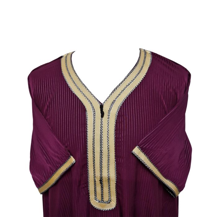 Khlslvfnln Aa6 Moroccan Burgundy Striped Short Sleeve Thobe Jubba Kandora 183428