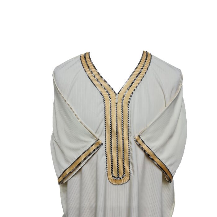 Khlslvfnln Aa8 Moroccan Cream Striped Short Sleeve Thobe Jubba Kandora 183935