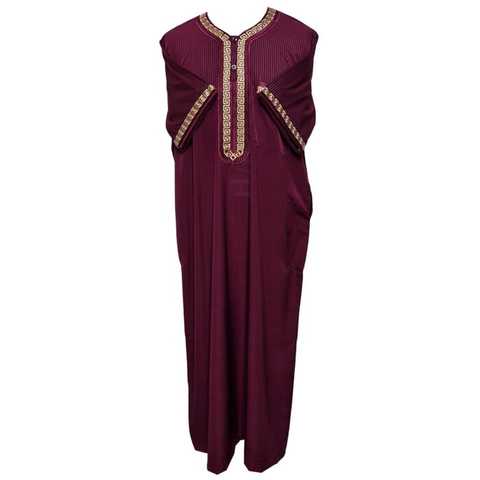 Khlstrpfln Ab6 Moroccan Short Sleeve Maroon Thobe Jubba Kandora (1)