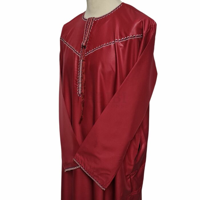 Khtomani 001l Maroon Men Emirati Long Sleeves Thobe Jubba (103)