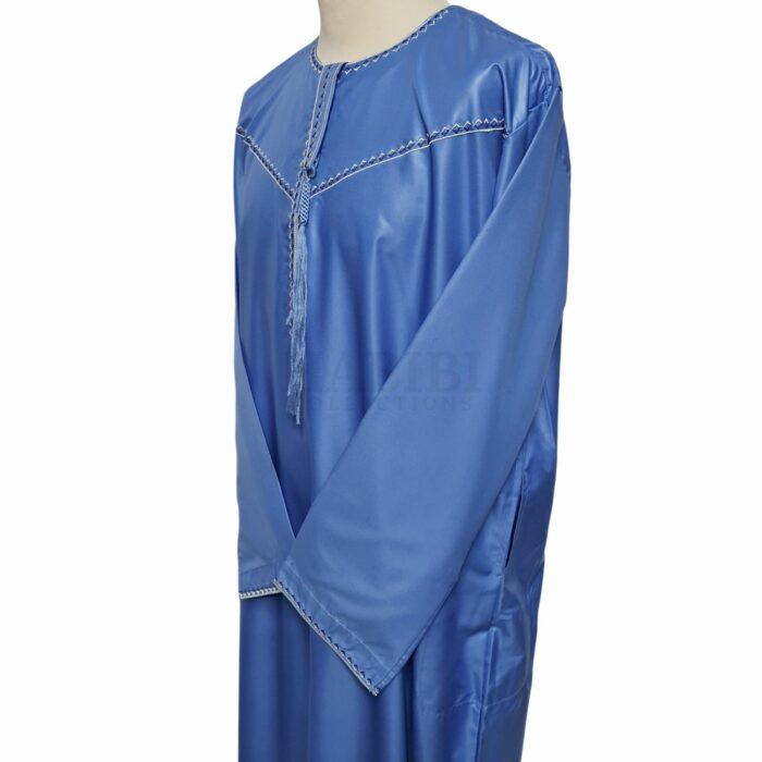 Khtomani 002l Blue Men Emirati Long Sleeves Thobe Jubba (100)