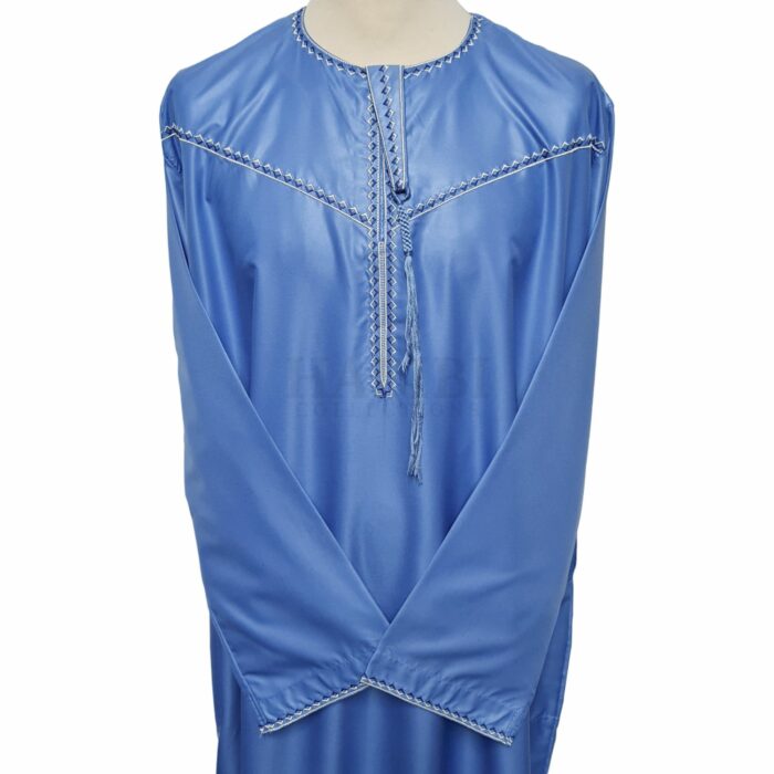 Khtomani 002l Blue Men Emirati Long Sleeves Thobe Jubba (101)