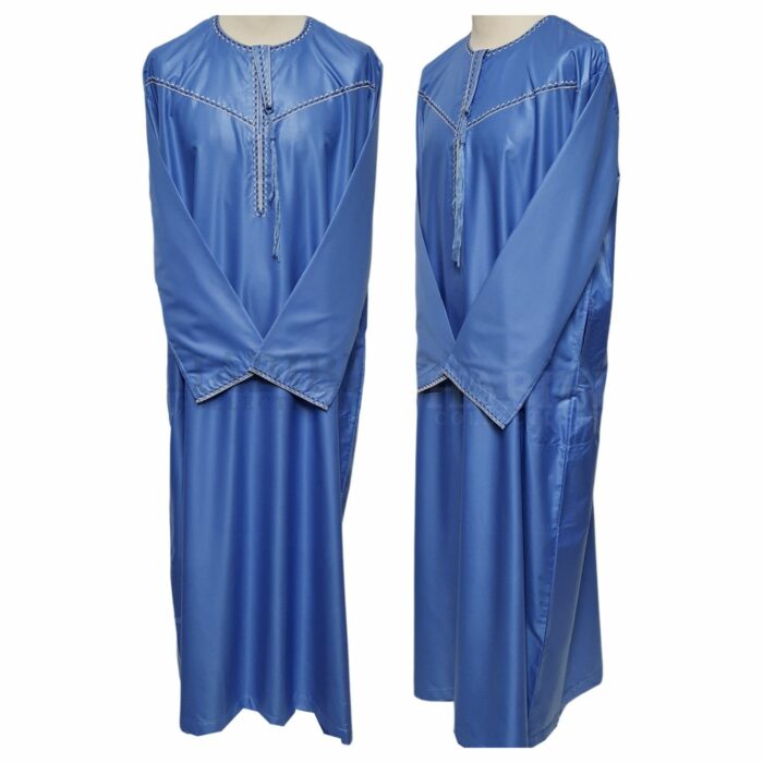 Khtomani 002l Blue Men Emirati Long Sleeves Thobe Jubba (99)