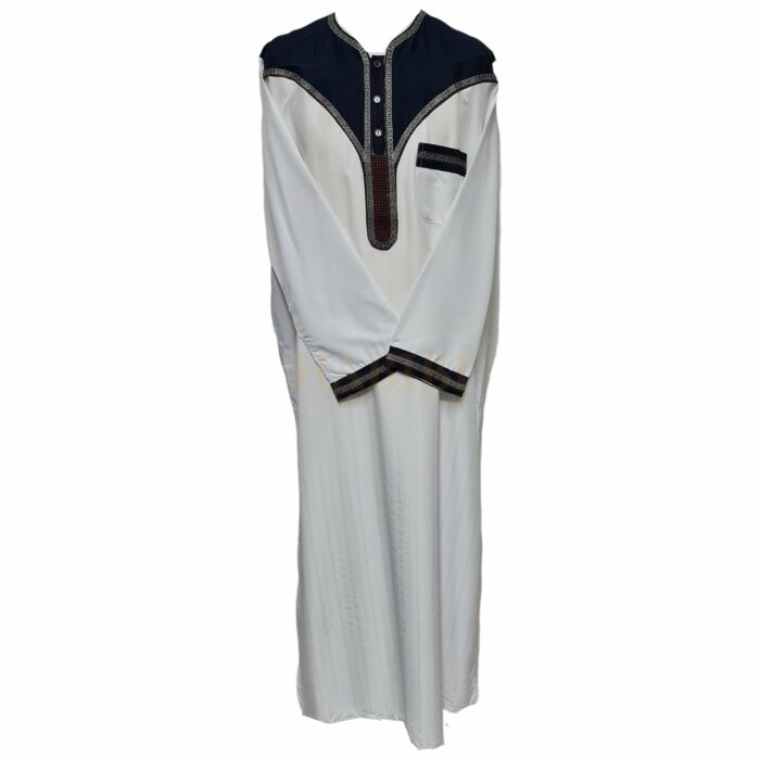 Khal001 Men Moroccan Whit Blue Long Sleeves Thobe Jubba Kandora 06 24t210501.348