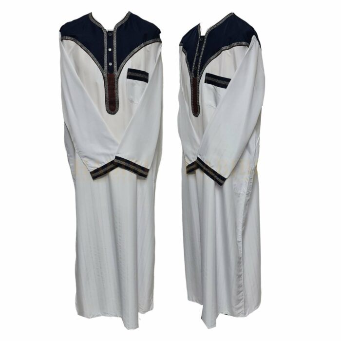 Khal001 Men Moroccan Whit Blue Long Sleeves Thobe Jubba Kandora 06 24t210806.165