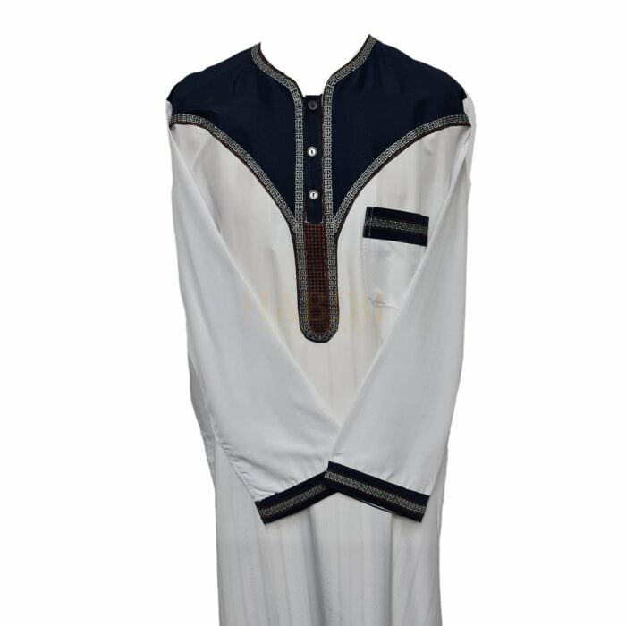 Khal001 Men Moroccan Whit Blue Long Sleeves Thobe Jubba Kandora0624 145515