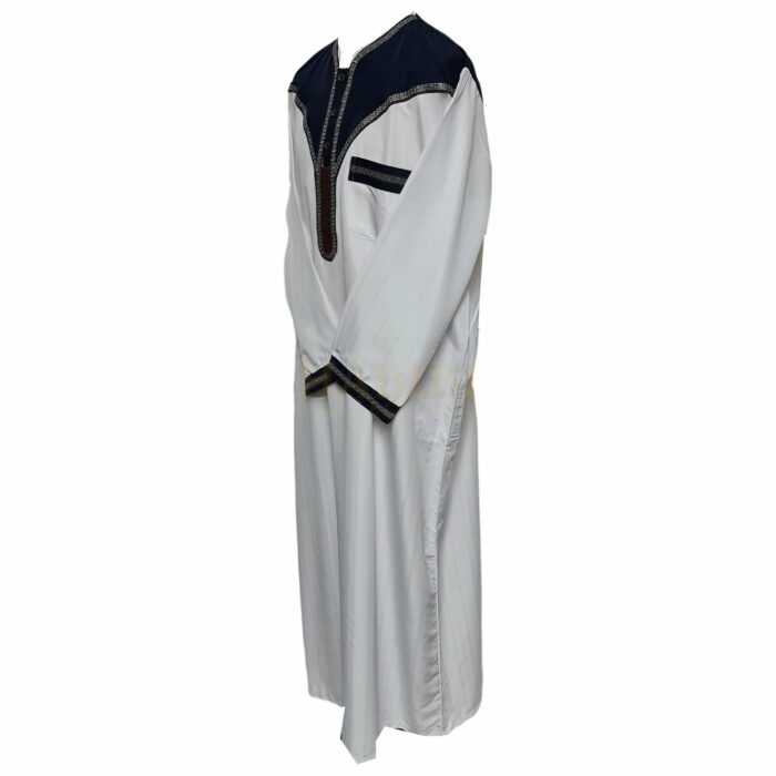 Khal001 Men Moroccan Whit Blue Long Sleeves Thobe Jubba Kandora0624 145522
