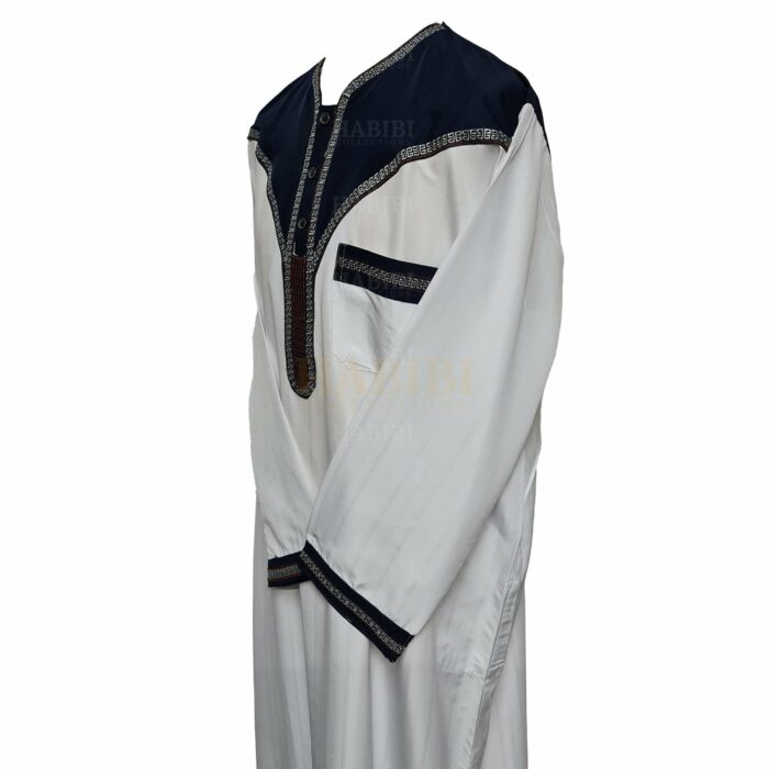 Khal001 Men Moroccan Whit Blue Long Sleeves Thobe Jubba Kandora0624 145527