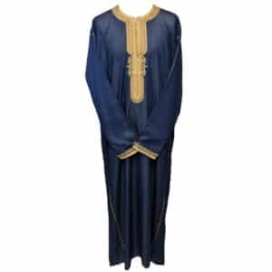 Lngslvctn 001 Men's Moroccan Blue Long Sleeve Cotton Thobe Jubba Dishdasha Kandorah (3)