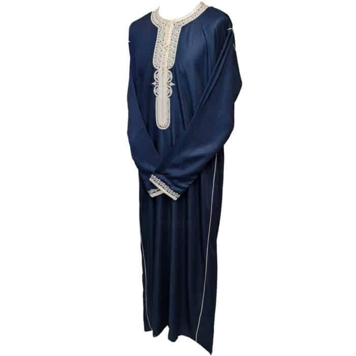 Lngslvctn 004 Zip Front Moroccan Navy Blue Long Sleeve Cotton Thobe Jubba Dishdasha Kandorah (4)