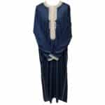 Lngslvctn 004 Zip Front Moroccan Navy Blue Long Sleeve Cotton Thobe Jubba Dishdasha Kandorah (5)