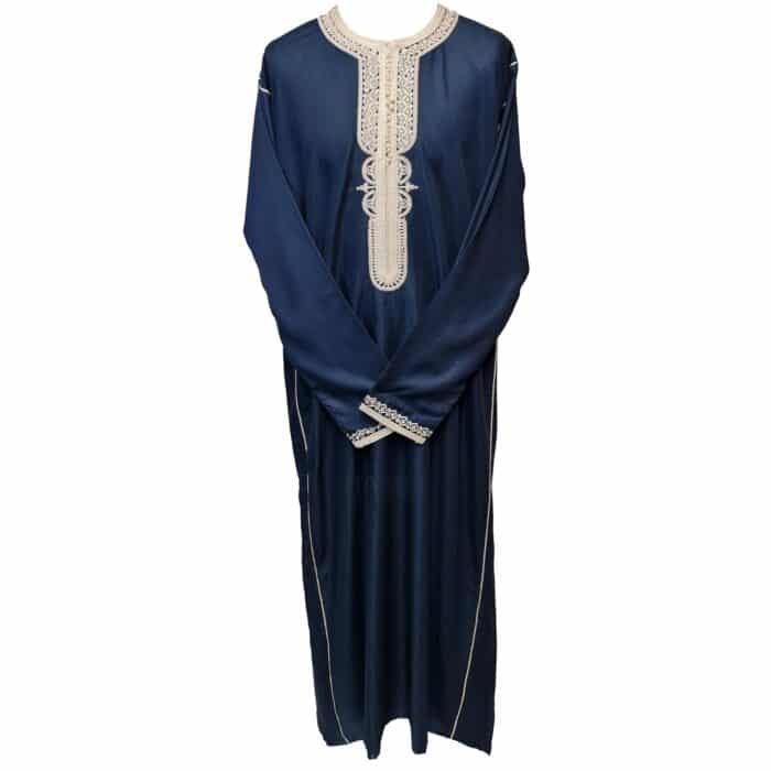 Lngslvctn 004 Zip Front Moroccan Navy Blue Long Sleeve Cotton Thobe Jubba Dishdasha Kandorah (5)