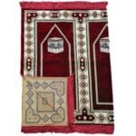 Large Burgundy Green Multicoloured Islamic Prayer Mat Rug Musallah Janamaaz (3 People) (1)