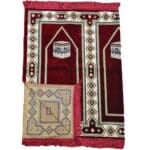 Large Burgundy Green Multicoloured Islamic Prayer Mat Rug Musallah Janamaaz (3 People) (1)