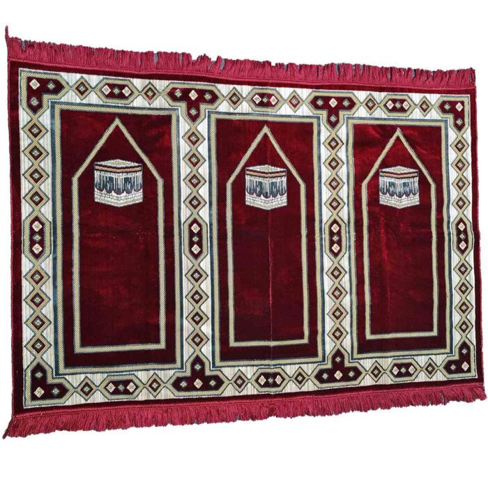 Large Burgundy Green Multicoloured Islamic Prayer Mat Rug Musallah Janamaaz (3 People) (2)
