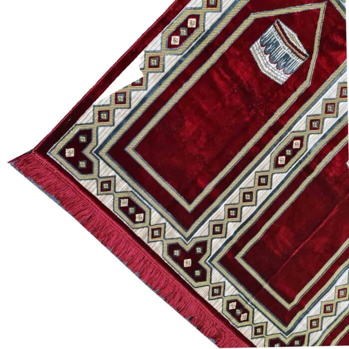 Large Burgundy Green Multicoloured Islamic Prayer Mat Rug Musallah Janamaaz (3 People) (3)