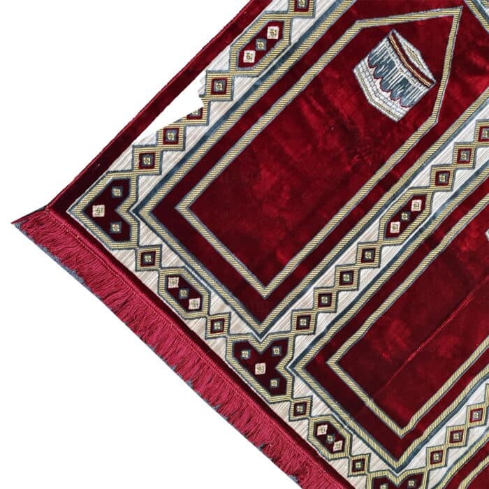 Large Burgundy Green Multicoloured Islamic Prayer Mat Rug Musallah Janamaaz (3 People) (3)