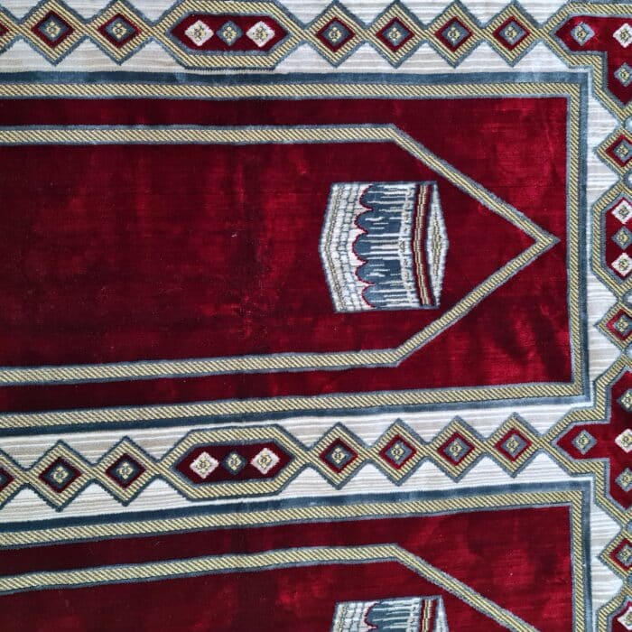 Large Burgundy Green Multicoloured Islamic Prayer Mat Rug Musallah Janamaaz (3 People) (5)