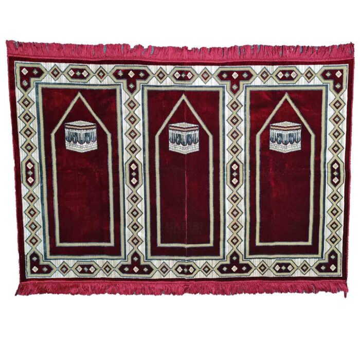 Large Burgundy Green Multicoloured Islamic Prayer Mat Rug Musallah Janamaaz (3 People) (6)